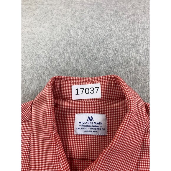 Mizzen + Main Checked Long Sleeve Button‎ Down Shirt (Men's XXL) Red - Picture 4 of 12